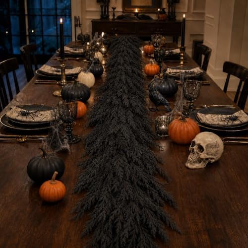 Black Halloween Mantle Garland Decor Gothic Garlands for Decorations 6Ft Fireplace Indoor Home Fall Decoration