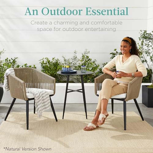 Best Choice Products Set of 2 Patio Dining Chairs, Outdoor Seating for Backyard, Poolside, Balcony w/Woven Wicker Design, 250lb Weight Capacity - Natural/Ivory/Natural