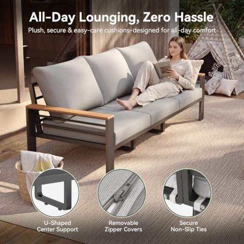 Aoxun Aluminum Patio Furniture Set with Swivel Chairs & Fire Pit Table