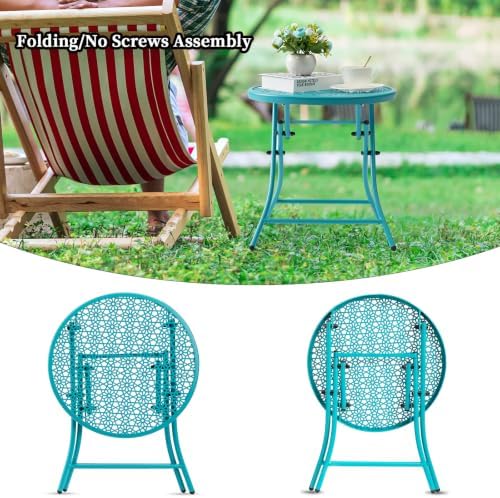 TeoKJ Folding Outdoor Side Table, No Assembly Patio Table with Cutouts