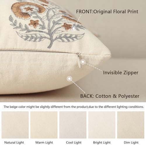 Vintage Floral Print Fall Pillow Covers 20x20 Set of 2 Patterned Accent Decorative Cushion Covers Modern Farmhouse Throw Pillow Covers for Sofa Couch Chair Bed Living Room Home Decor, Cognac Brown