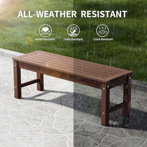 Psilvam 47" Backless HDPE Outdoor Bench for 2-Person, Brown