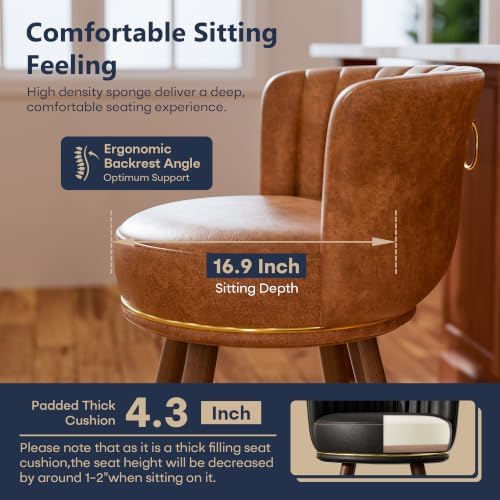 SeekFancy 24 Inch Brown Leather Swivel Counter Bar Stools Set of 2