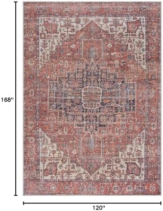 Bloom Rugs Washable Non-Slip 10x14 Rug - Red/Orange/Beige Traditional Oriental Area Rug for Living Room, Bedroom, Dining Room, and Kitchen - Exact Size: 10' x 14'