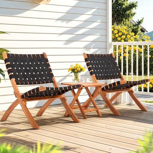 3 Piece Bistro Set, Acacia Wood Small Patio Furniture Set for 2