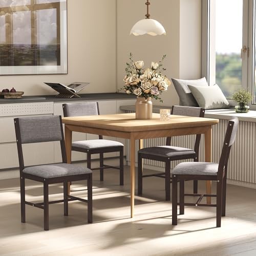 HOMCOM Solid Wood Dining Chairs Dining Room Upholstered Set of 4 Gray