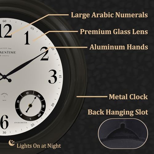 Presentime 24 inch Large Illuminated Waterproof Outdoor Clock