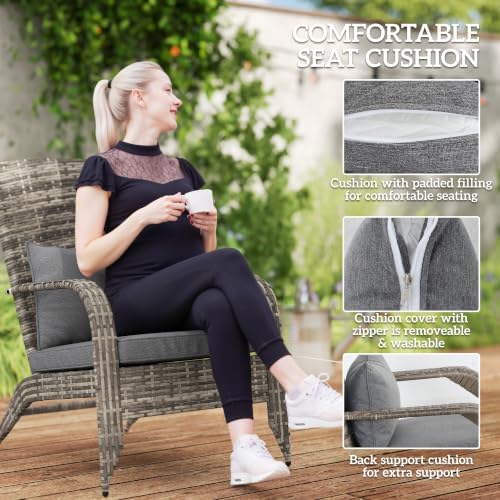 Outsunny Patio Wicker Adirondack Chair with Ottoman High-Back Gray