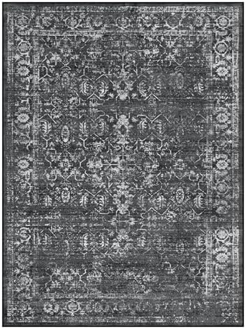 Lahome Margot Area Rugs 9x12 Living Room Soft Large Rugs for Bedroom, Boho Black Dining Room Rug, Distressed Non Slip Low Pile Carpet for Indoor Home Office(9'x12', Black/Grey)