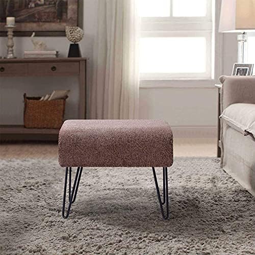 Home Soft Things Jacquard Chenille Ottoman, 19" x 13" x 17" H, Babati-Light Brown, Fuzzy Entry Way Ottoman Bench for Living Room Bedroom End of Bed Decorative Makeup Stool Foot Rest Chair Home Décor