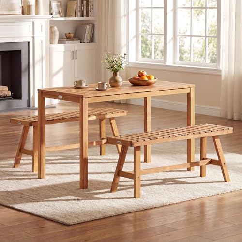 Tangkula Acacia Wood Outdoor Dining Table for 4-6
