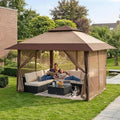 CROWN SHADES 13x13 Pop Up Gazebo, Clearance Canopy Tent,Beige & Coffee