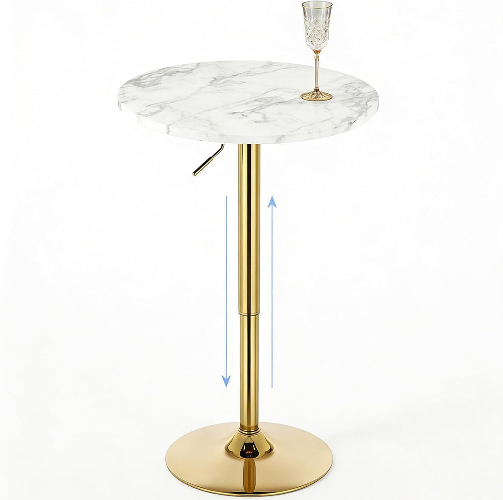 Round Bar Table Gold Metal Base Height Adjustable 27.9"-35.4"