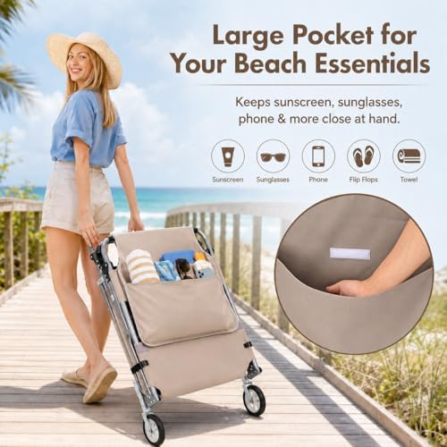 Wheel-To-Go Tanning Chair with Wheels Sun Canopy Umbrella Face Hole Thicker Washable Adjustable, Heavy Duty Folding Lay Flat Sun Lounge Chair Beach Outside Sunbathing Reading, UPF 50+ (Patent Design)