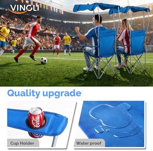 VINGLI Portable Folding Camping Chair with Canopy, Beach Chair with Canopy for Adult, Adjustable Sun Shade for Sport Event, Outdoor, Camping, Fishing-Green