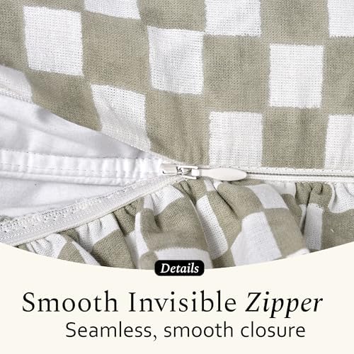 CPC Sage Gingham Print Ruffle Throw Pillow Cover 18x18 Inch, Pack of 2