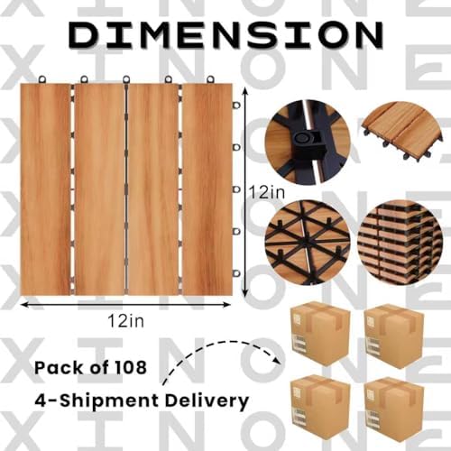 108Pcs Interlocking Deck Tiles, 12x12in Acacia Wood Flooring for Patio