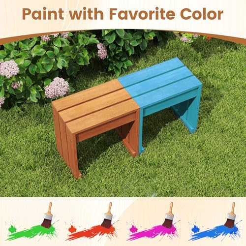 Tangkula Small Wood Outdoor Bench, Patio Backless Bench, 18" Garden Bench