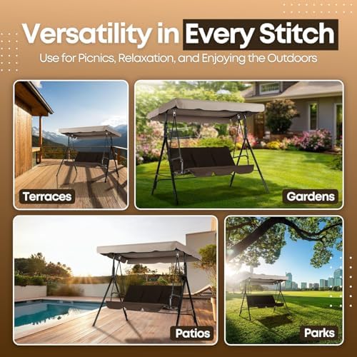Flexzion Patio Swing Canopy Replacement Top, 66 x 45 Inch, Beige, 2-3 Seat