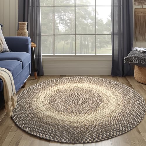 Super Area Rugs Braided Rug Round 8ft Farmhouse Kitchen Rug - Ridgewood Braided Carpet for Living Room - Reversible - Indoor/Outdoor - Made in USA - Brown Velvet/Beige, 8' Round