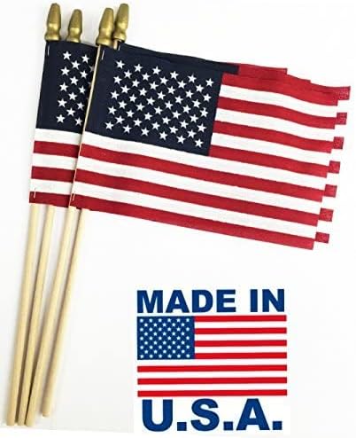 GIFTEXPRESS 12-Pack 12x18" American Stick Flags – Made in USA, Handheld with 30" Wooden Pole & Gold Spear Tip, Patriotic Grave Marker Flags for Memorial Day, 4th of July, Veterans Day, Parade Use