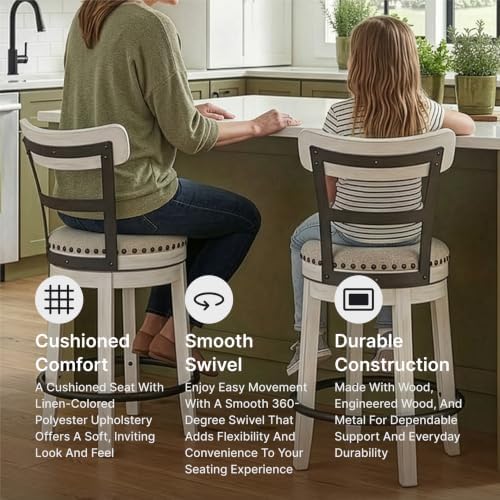 Signature Design by Ashley Valebeck Swivel Counter Height Bar Stool, White
