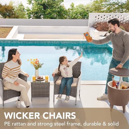 Devoko 3 Piece Patio Furniture Set Outdoor Wicker Conversation (Pale Grey)