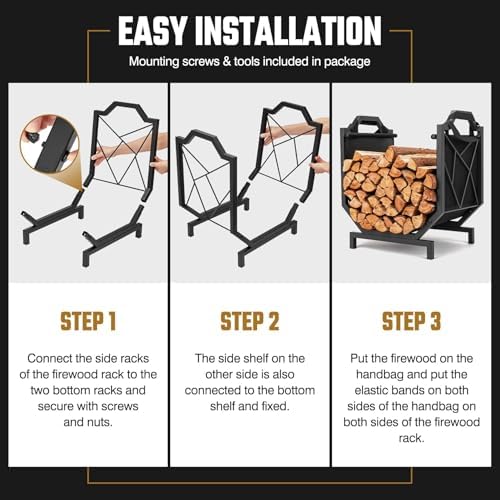 HIHADUUM Firewood Rack Outdoor Indoor - Firewood Holder with Canvas Log Carrier Heavy-Duty Sturdy Waterproof Wood Storage Firewood Organizer for Fireplace Decor
