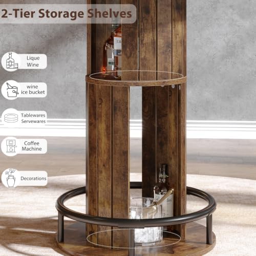 HSH Round Bar Table, 37.4"H Bar Height Bistro Pub Table With 2-Tier Storage