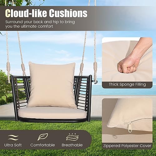 HAPPYGRILL 2 Pack Outdoor Porch Swing with Seat Cushion & Back Cushion