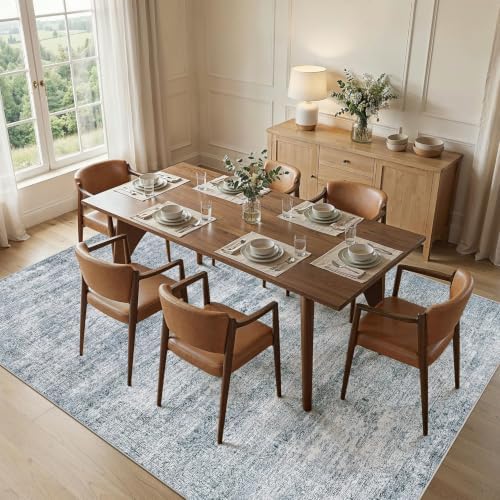 9x12 Rugs for Living Room: Washable Non Slip Navy Blue Area Rug