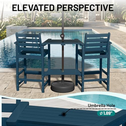 PLUUV Tall Adirondack Chairs Set of 2 with Double Table Trays, Navy