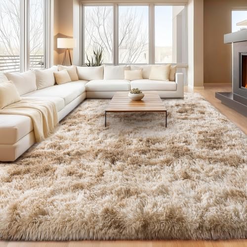 Tie Dye Camel Living Room Area Rug Soft 8x10Ft Shaggy Carpets Fuzzy Carpet