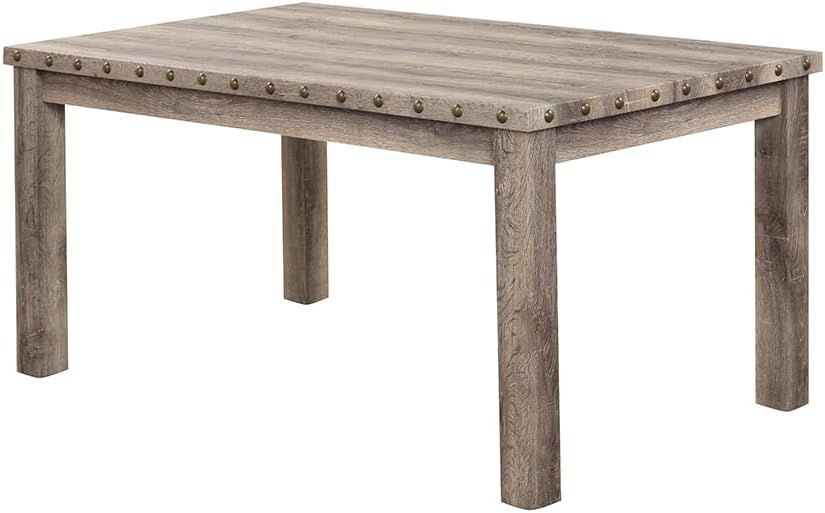 Modern Fort 5-Piece Farmhouse Dining Table Set for 4, 60" Rectangular Wood Dining Table with 4 Upholstered Chairs, Nailhead Trim, Kitchen Table with Chairs Set for Dining Room & Breakfast Nook