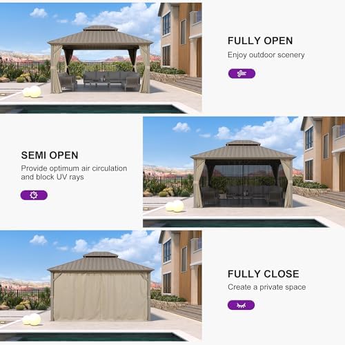 PURPLE LEAF Outdoor Hardtop Gazebo 12' x 14' Champagne Aluminum Structure