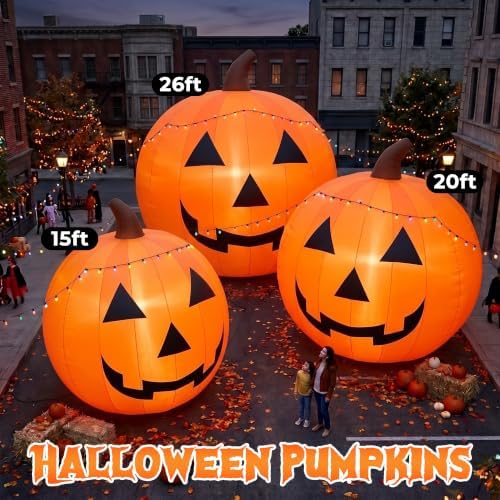 Giant 15Ft Halloween Inflatables Pumpkin Decorations, Blow Up Yard Decorations with 550W Waterproof Air Blower & LED Lights for Commercial Use, Outdoor Yard Lawn Halloween Party
