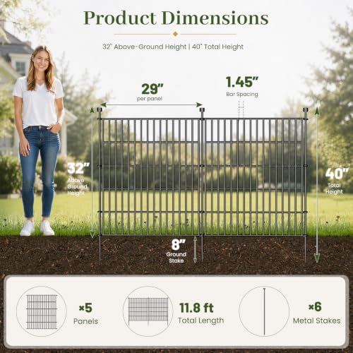 No Dig Garden Fence Outdoor for Yard, 32in (H) x 11.8ft(L)