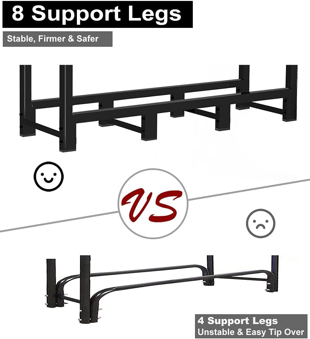 koutemie 4ft outdoor firewood rack holder for fireplace, side view