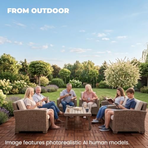 Jurax Interlocking Wood Deck Tiles, 10Pcs Patio Flooring, Walnut