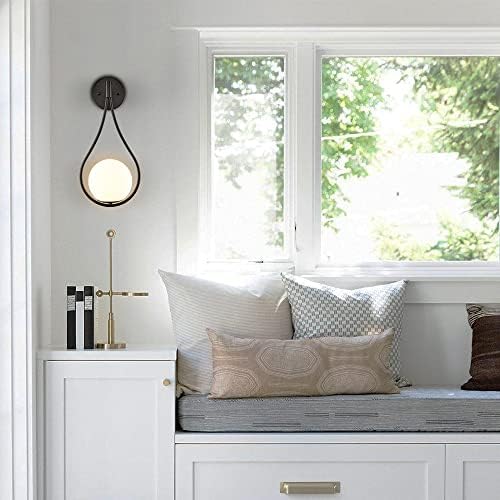 HOLKIRT Mid-Century Modern Black Wall Sconces, White Opal Glass Set of 2