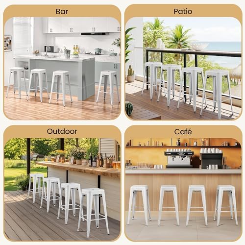 Yaheetech 30 Inch Metal Bar Stools Set of 4, Stackable Barstools, White