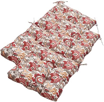 Magpie Fabrics Patio Tufted High Back Chair Cushion Set of 2-Botanical Red