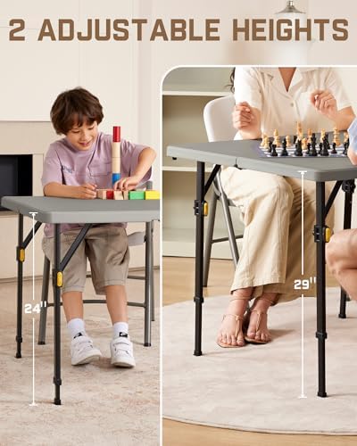 FanttikOutdoor Folding Card Table 34" Square, 2 Heights, Picnic Party Game