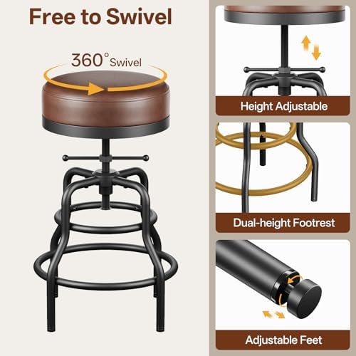 Raynesys 22-29 Inch Adjustable Height Industrial Swivel Bar Stools Set of 2