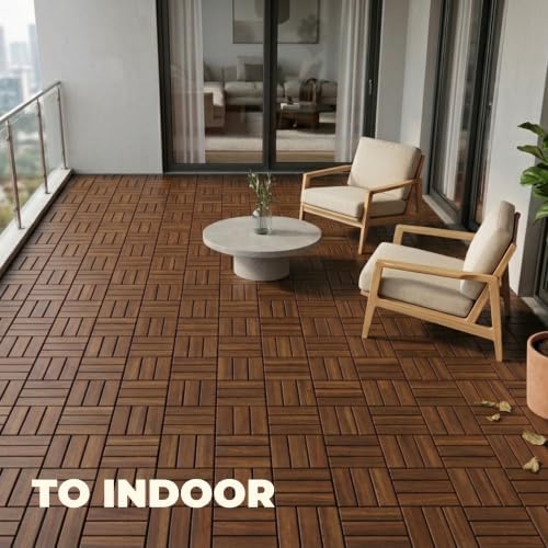 Jurax Interlocking Wood Deck Tiles, 10Pcs Patio Flooring, Walnut