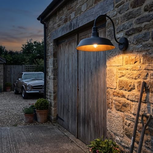 mirrea Farmhouse Outdoor Gooseneck Barn Wall Light, Matte Black, 14", 2 Pack