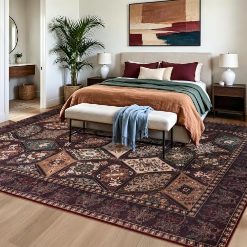 Moroccan Boho Floral Geometric Patchwork Washable 5x8 Large Area Rug