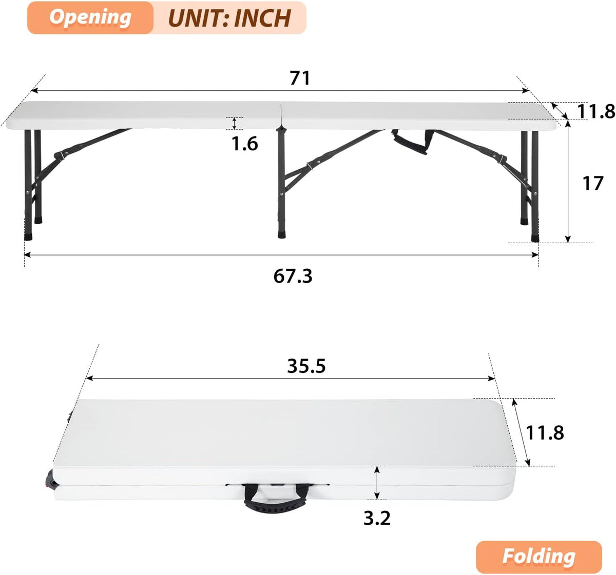 6ft plastic folding bench outdoor bench garden bench, close-up detail