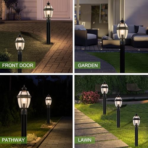 Kalium Outdoor Post Lights, 15" Lamp Post Light Fixture Waterproof Aluminum Housing with Glass, E26 Base Matte Black Lamp Posts Outdoor Lighting for Garden Patio Pathway Walkway （Pole not Included）