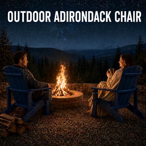 Adirondack Chairs Set of 2, Outdoor Adirondack Chair with Cup Holder, HDPE Patio Chairs, Waterproof, Fade-Proof Fire Pit Chairs for Yard & Garden, Blue